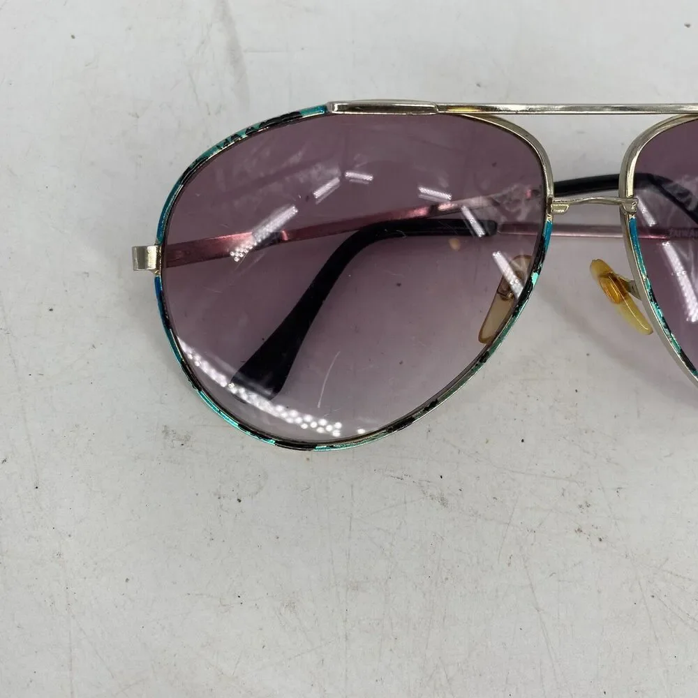 Vintage Opti Ray Aviator Sunglasses Turquoise Crackle Frame Gradient Lens
